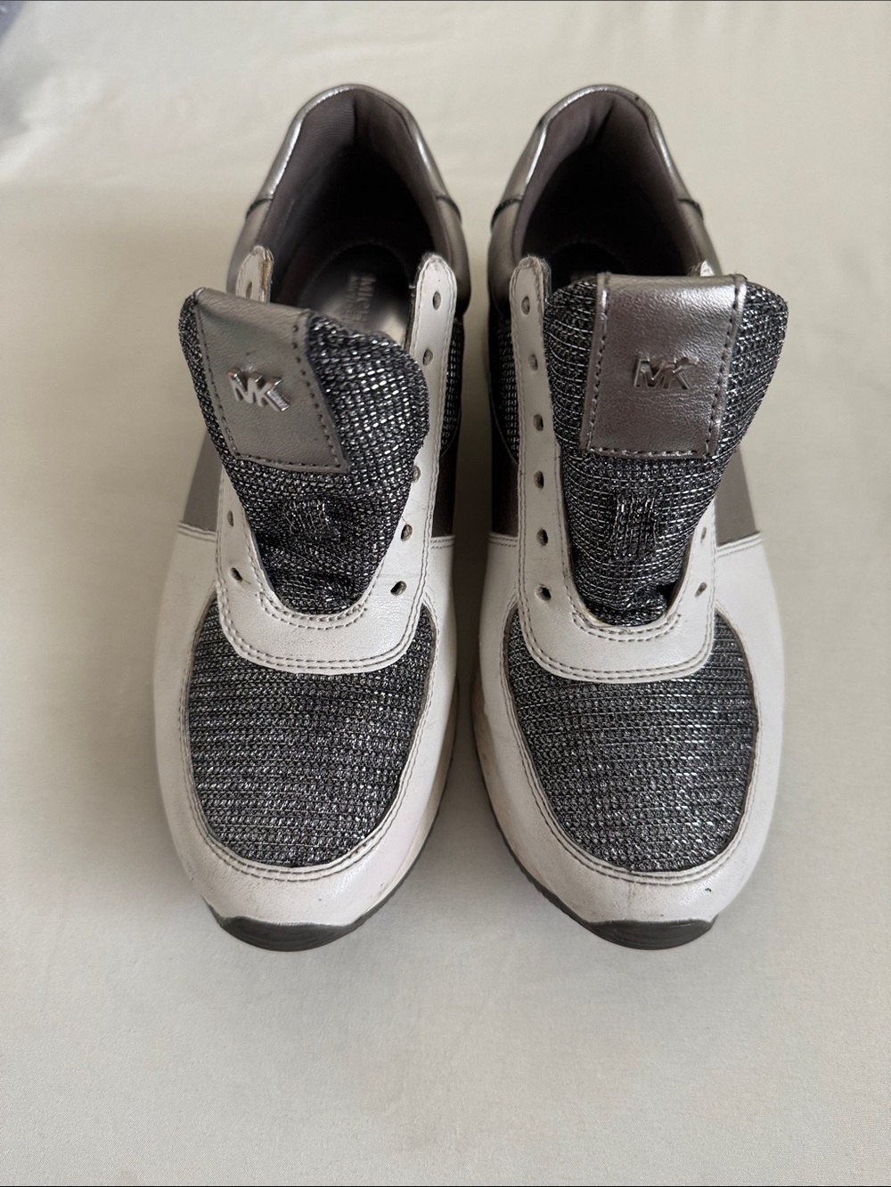 Michael Kors Kids Silver Glitter & White Sneakers